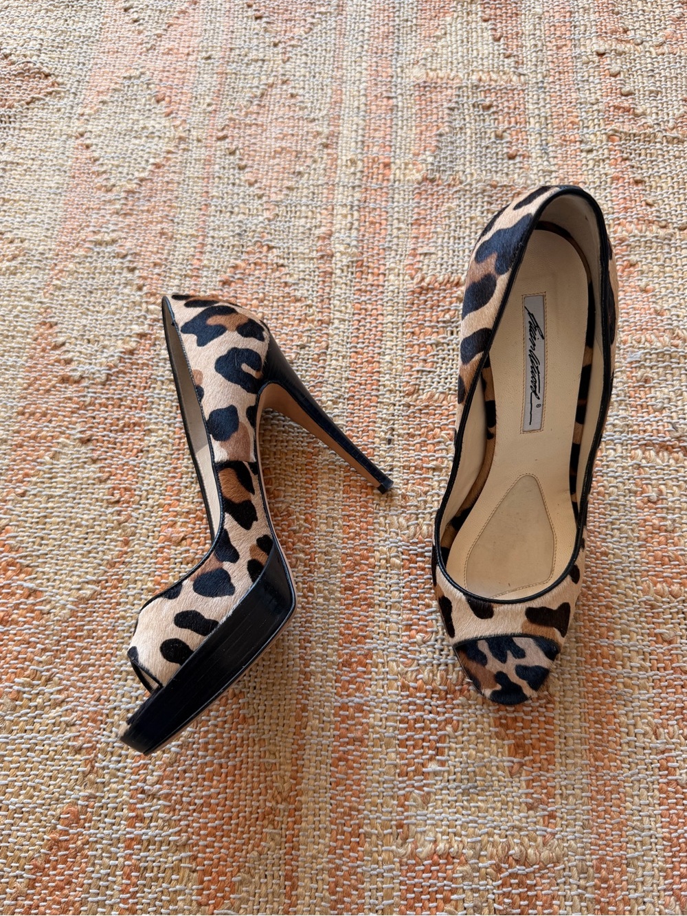 Brian Atwood Animal Print Pony Hair Platform Stiletto Open Toe Heels Size 38
